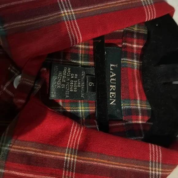Lauren Red Plaid Shirt Size 6 100% Linen - Picture 3 of 5